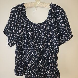 Papermoon Navy Floral Short Sleeve Smocked Top